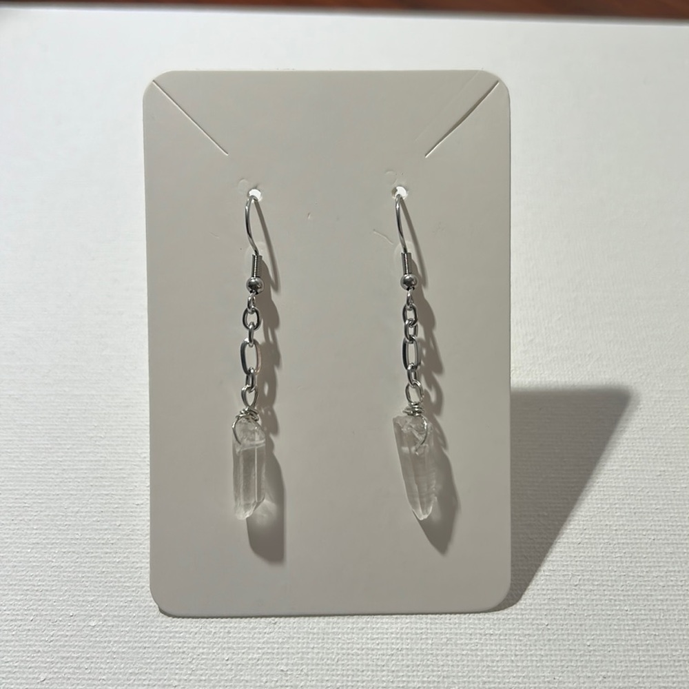 Artisan Handmade Genuine Quartz Crystal Stainless Steel Earrings Boho Modern